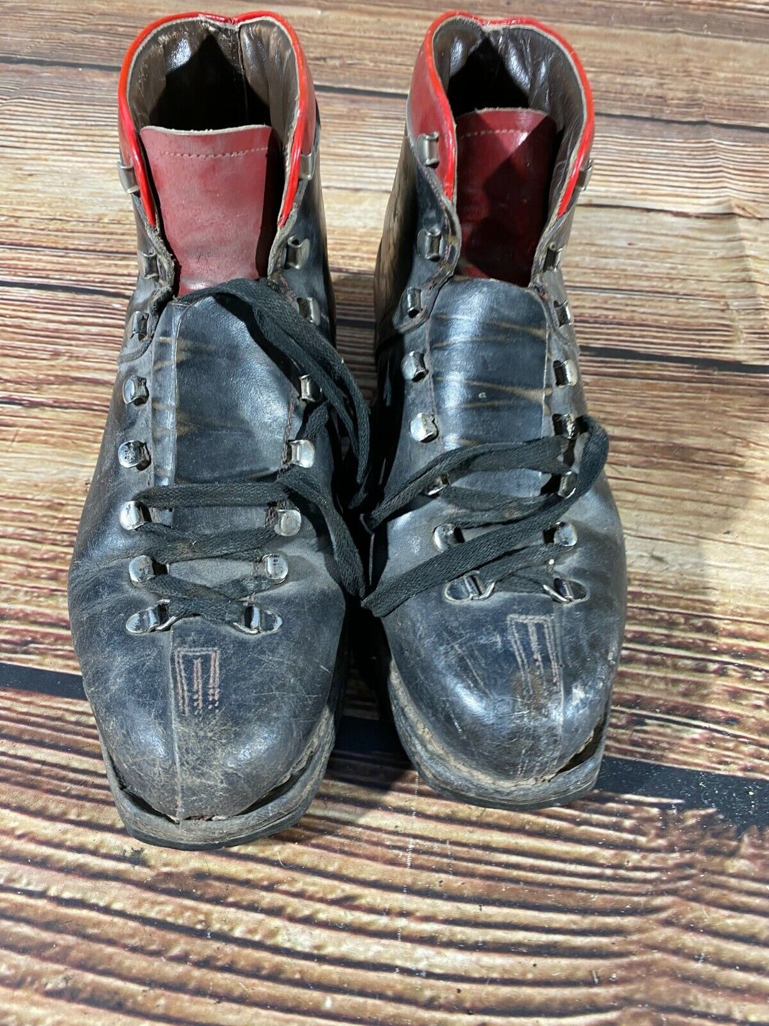 TEK Vintage Leather Alpine Ski Boots Cable Binding EU42 US8.5 Mondo 266 KL120